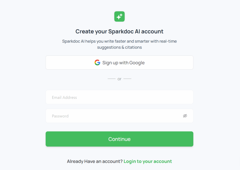 Browser window showing the Sparkdoc login page.
